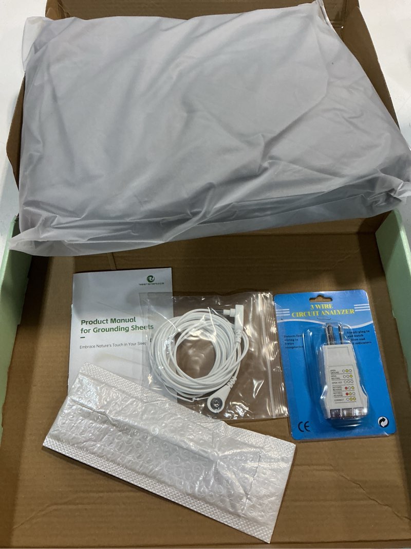 Condition photo showing Good Condition for grounding sheets queen 6% silver fiber cotton with tester and test pen, grounded sheet fitted bed kit earth connected legacy style 1 gray color queen s