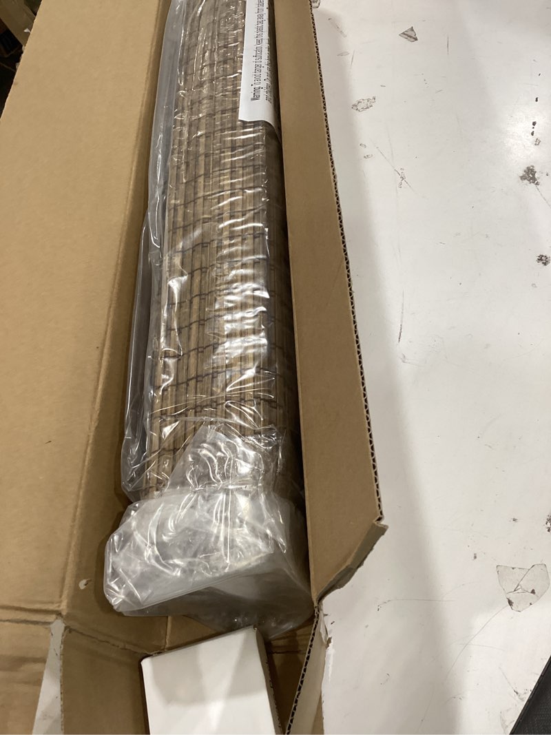Condition photo showing Good Condition for lazblinds cordless bamboo roman shades, privacy blinds for interior windows, room darkening roll up bamboo blinds for home & patio, 32.5" w x 64" h, highfield teak pricacy - highfield teak 32.5" w x 64" h
