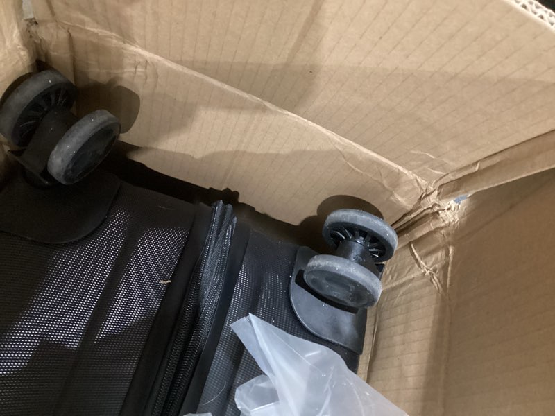 Condition photo showing As Is for Amazon Basics 30" Hardside Large Checked Luggage, Hardshell Suitcase With Wheels, Expandable For Up to 15% More Space, With Scratch-Resistant Surface, Four Multi-directional Wheels, Black Black Large Checked