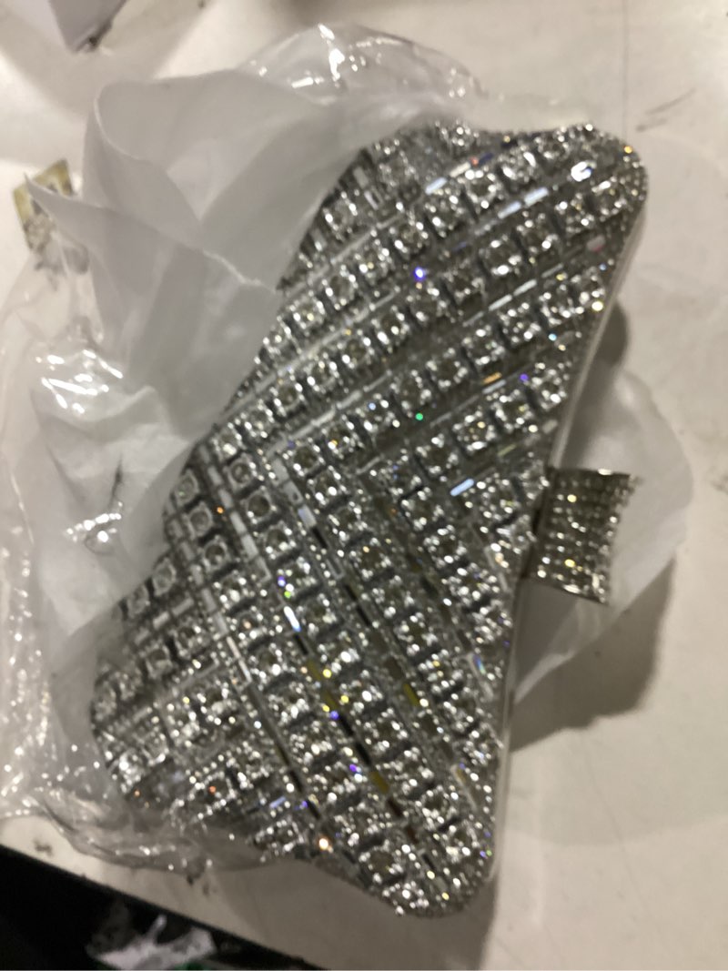 Condition photo showing Good Condition for women sparkly rhinestone clutch with chains, glitter evening handbag purse shoulder bag for wedding party prom #2405-silver