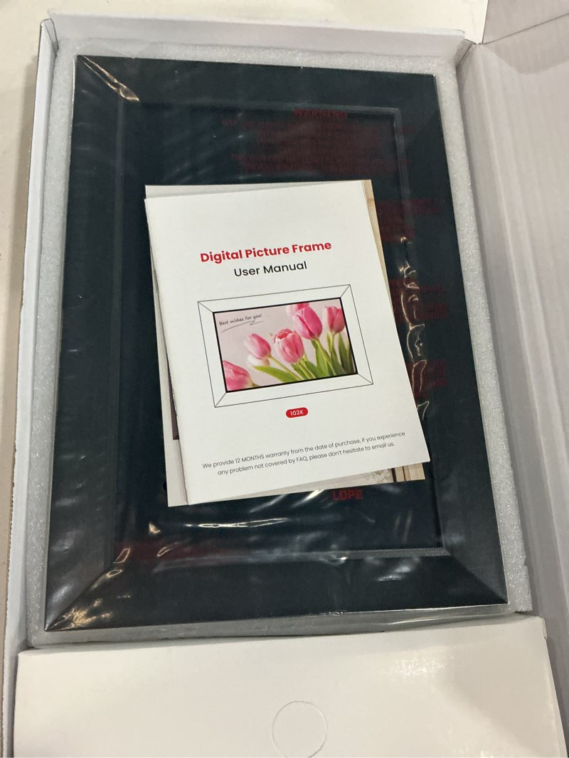 Condition photo showing New/Like New for bigasuo digital picture frame, 10.1" frameo digital frame wifi with 32gb memory, 1280x800 ips touch screen, send photos/videos from your phone anywhere, photo gifts for parents and grandparents 10.1" black 32gb 1pack