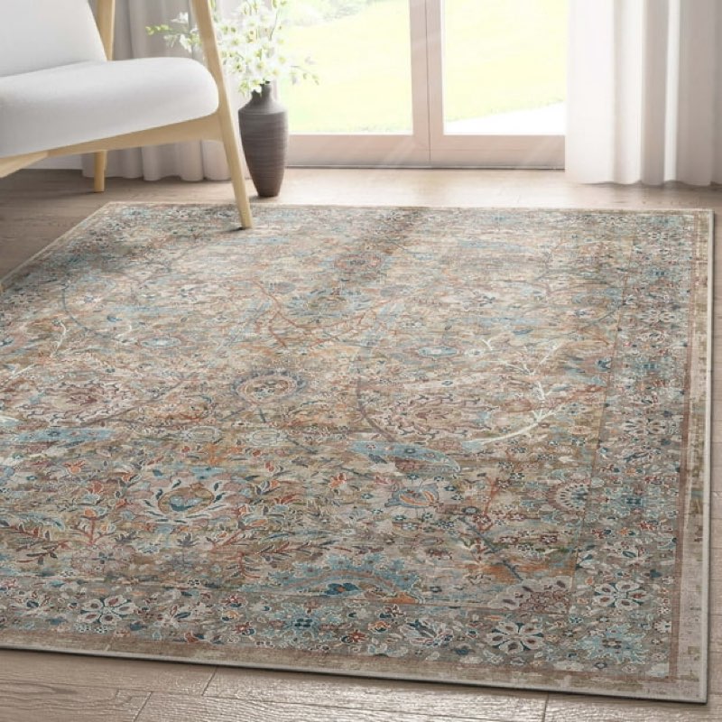 well woven asha emilia vintage persian floral blue 5'3\" x 7'3\" machine washable area rug