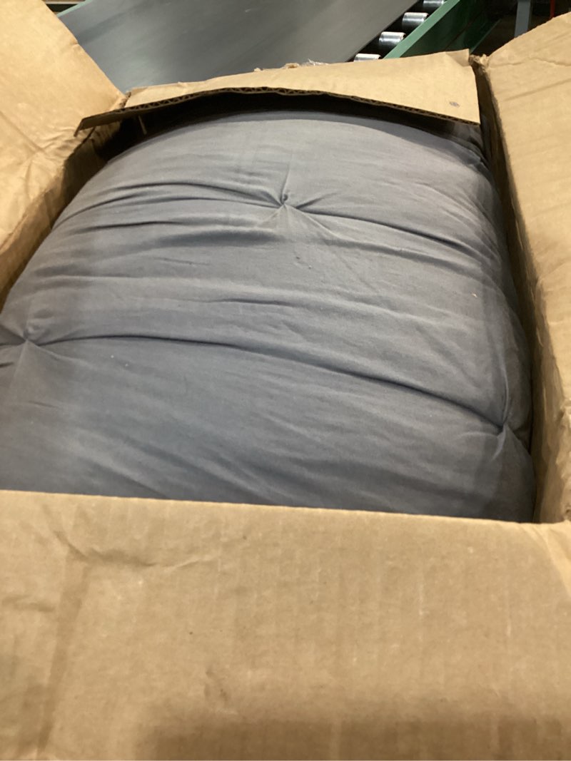 Condition photo showing As Is for CozyLux King Size Comforter Set Grayish Blue, 7 Pieces Pintuck Bed in A Bag Blue Comforter King Size, Pinch Pleat Bedding Set with All Season Comforter, Sheets, Pillowcases & Shams Grayish Blue King