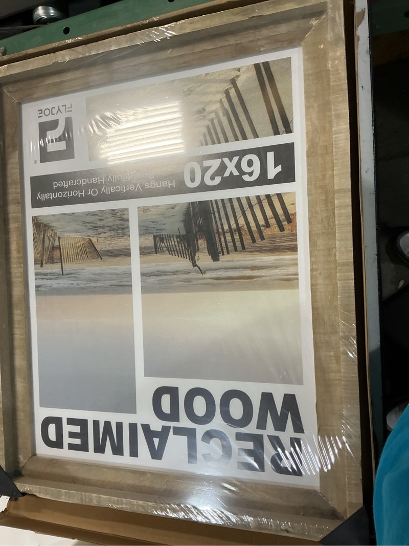 Condition photo showing New/Like New for flyjoe rustic 16x20 poster frame, reclaimed barnwood picture frame with hd tempered glass, distressed family art gallery corner, horizontal and vertical wall mounting display with hardware, set of 1 16x20, 1p