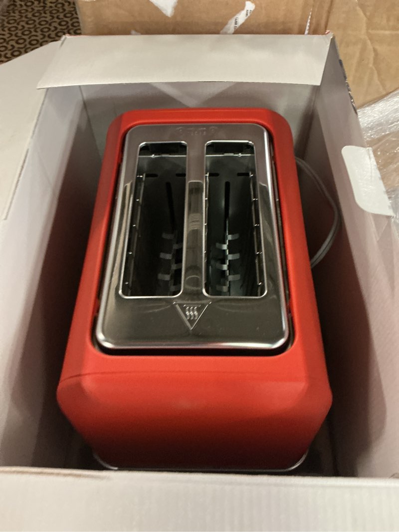 Condition photo showing As Is for buydeem dt730 motorized toaster, 2-slice smart digital leverless toaster with lcd countdown timer, 9-shade settings for toast, bagels, waffles, muffins koi red