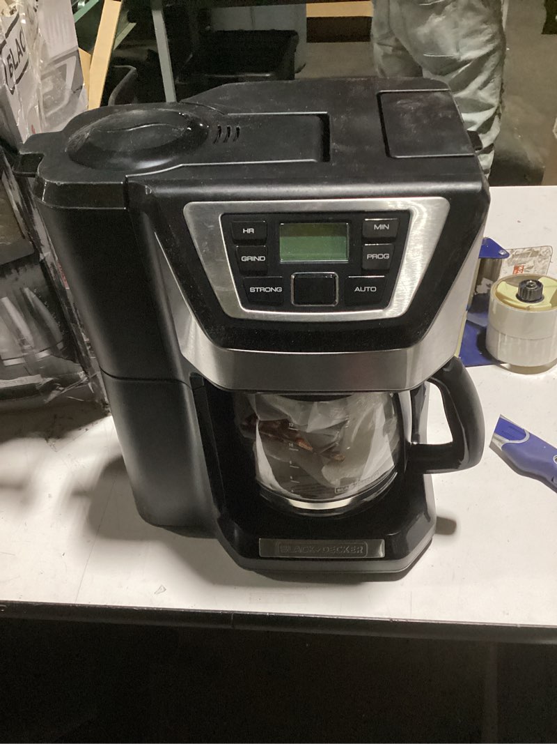 Condition photo showing As Is for As is BLACK+DECKER 12-Cup Mill and Brew Coffee Maker, Automatic Grind and Brew Drip Coffee Machine, Programmable, Sneak-A-Cup, Reusable Filter. 12-Cup Coffee System