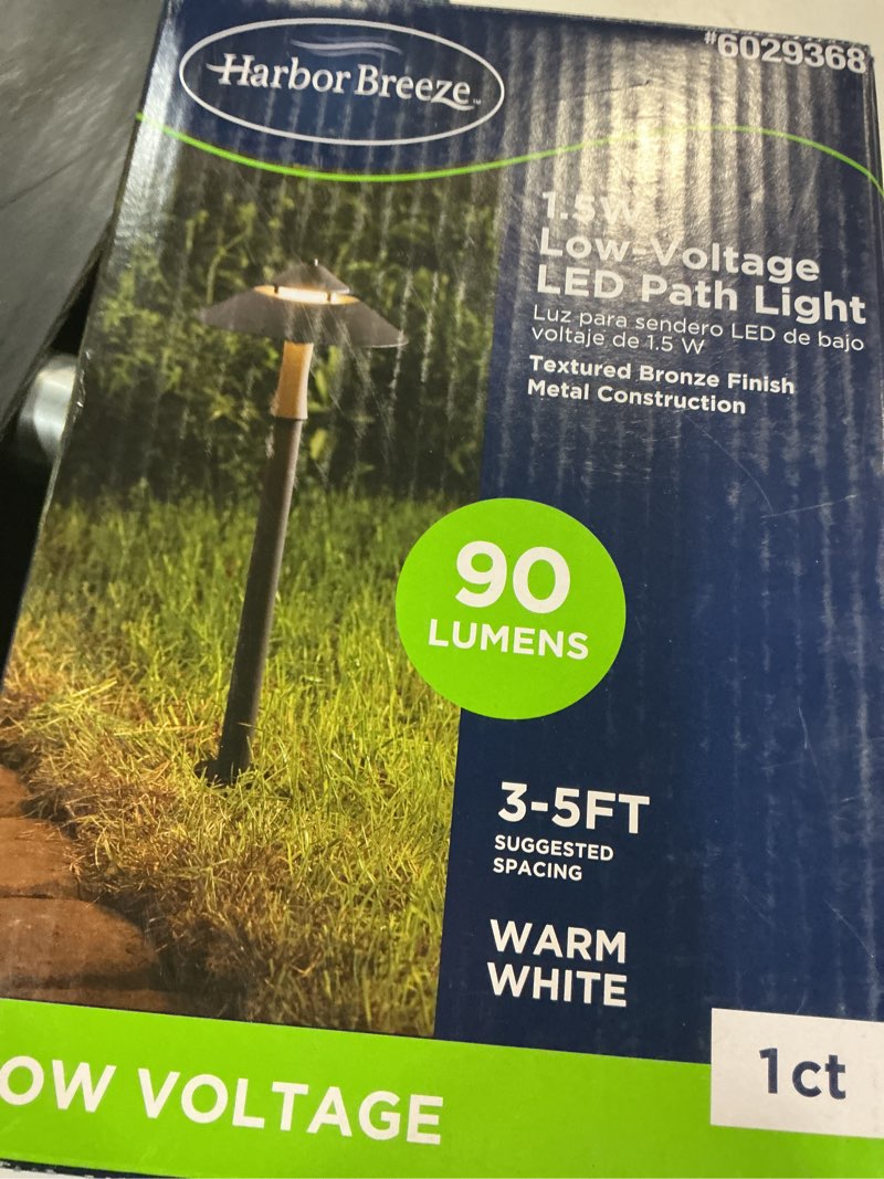 Condition photo showing As Is for 1k+ bought last week harbor breeze 90 -lumens bronze low voltage hardwired led outdoor path light ( 3000-k )