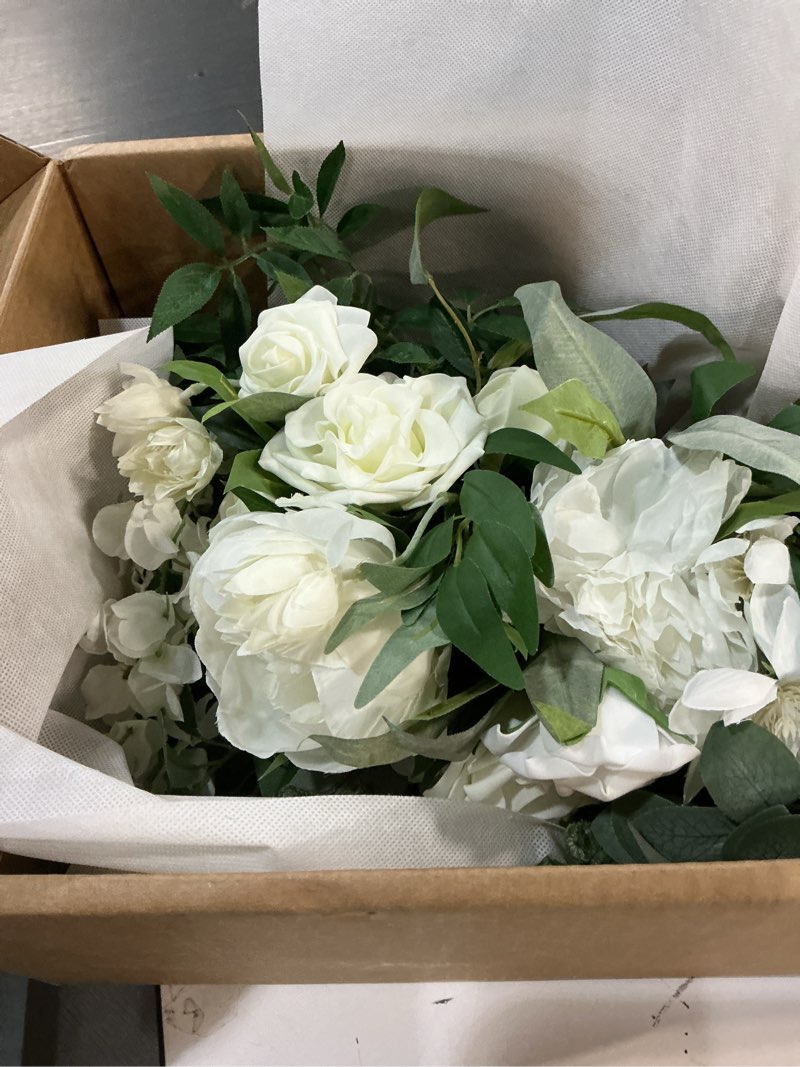 Condition photo showing Good Condition for Ling's moment White Bridal Bouquet Cascading, Ivory Wedding Bouquets for Bride, 15 Inch Bride Bouquets for Wedding Artificial Flowers Bouquets Wht-white & Ivory Medium 15 Inch