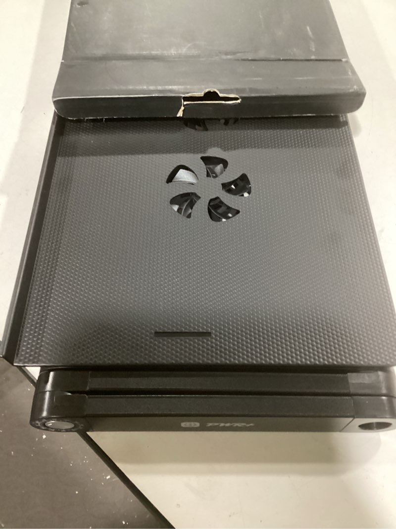 Condition photo showing As Is for Laptop Table Stand Adjustable Riser: Portable with Mouse Pad Fully Ergonomic Mount Ultrabook MacBook Gaming Notebook Light Weight Aluminum Black Bed Tray Desk Book Fans Up to 17 inch Unit