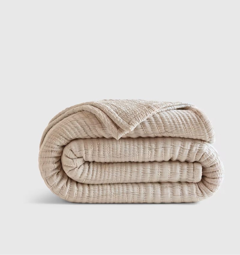 Organic Cotton Channel Stitch Coverlet size 108”X92” color sand