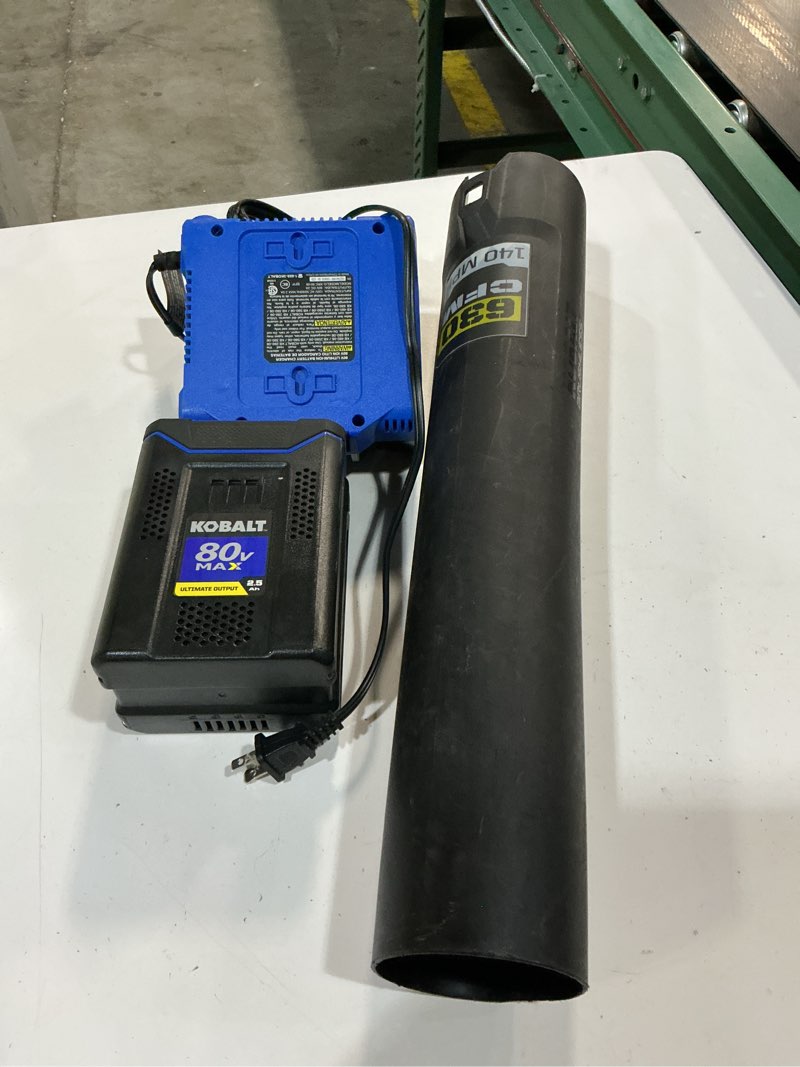 Condition photo showing As Is for kobalt 80-volt cordless battery string trimmer and leaf blower and combo kit 2.5 ah (battery included) (charger included)