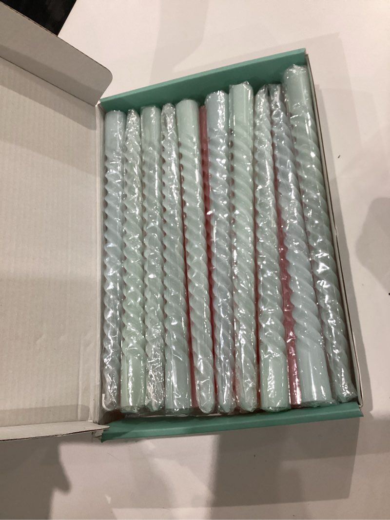 Condition photo showing New/Like New for 10 Pack Blue and 10 Pack Pink Spiral Taper Candles for Holiday Home Decoration, 10 Inch Unscented Dripless Twisted Candlesticks for Dinner Party Wedding Valentines Day Baby Shower and Easter Blue and Pink
