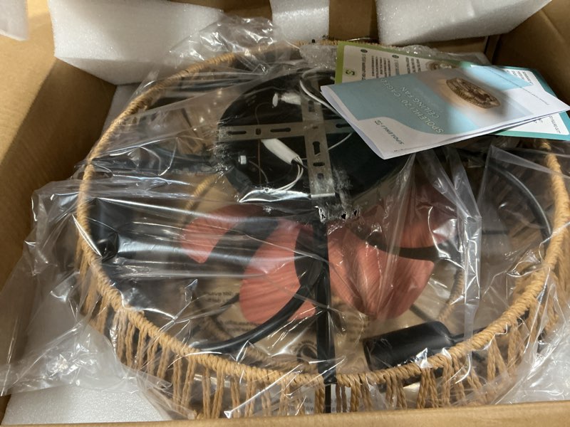 Condition photo showing Good Condition for 20" Smart Boho Ceiling Fan with Light, Remote, App Control, Caged Hemp Rope Ceiling Fan with Lights,