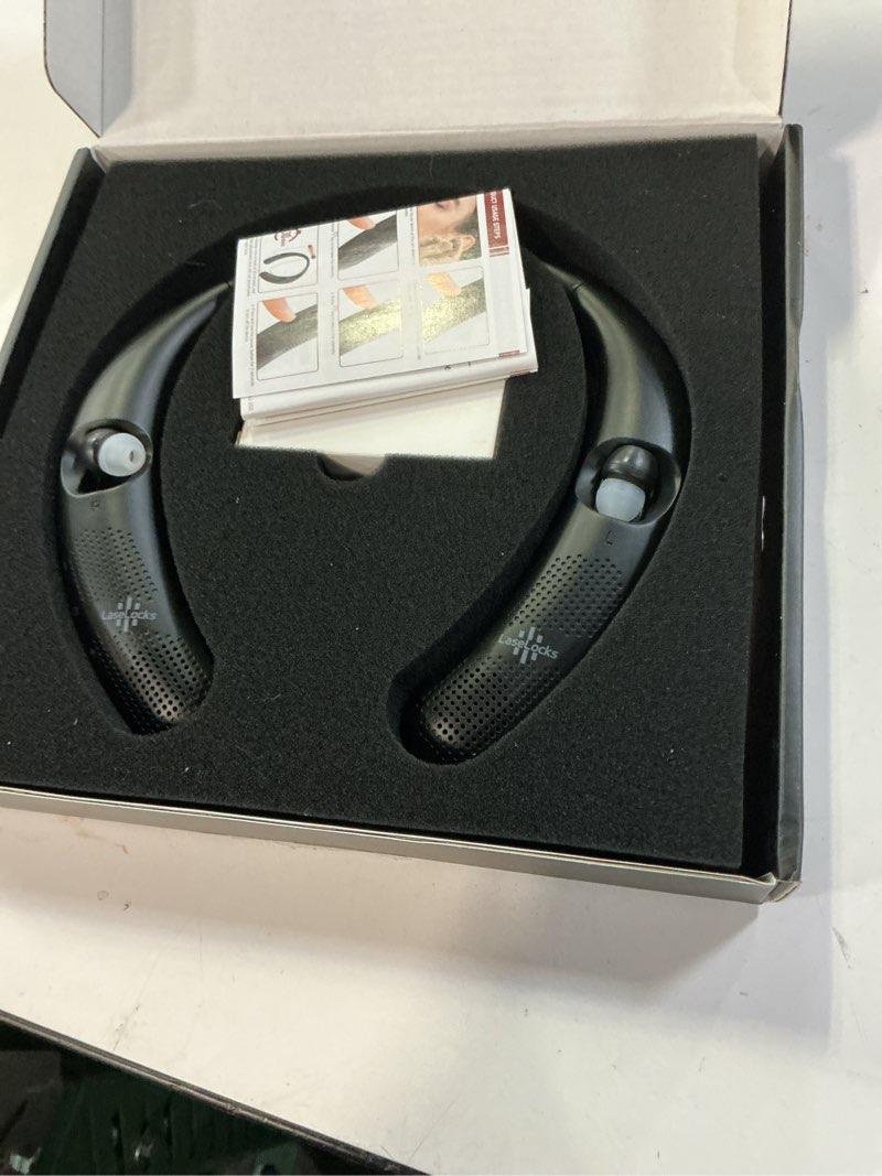 Condition photo showing Good Condition for red light for ears, portable ear wellness device, wearable red light device, neckband design with adjustable earbud cord, featuring 3-level adjustment