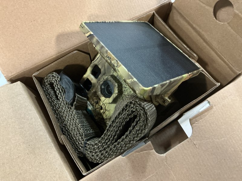 Condition photo showing As Is for solar trail camera 2.7k 32mp- wifi bluetooth game camera 130°wide-angle, trail cam with night vision motion activated 0.2s trigger waterproof ip66 wildlife cam