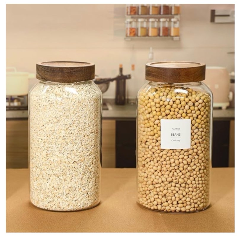 keywing 1 gallon large glass jars with airtight lid, 2pcs glass food storage containers with lids, f