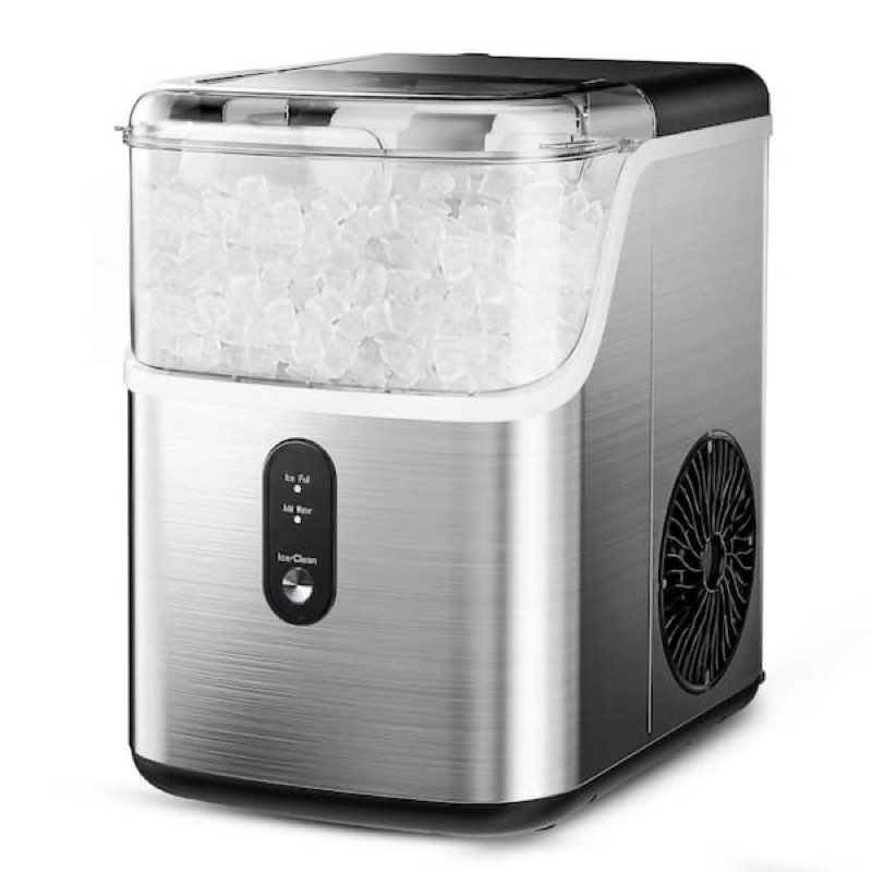 9.1 in. 35 lb. nugget ice countertop portable ice maker in stainless steel with 6-minute ice ready and auto-cleaning
