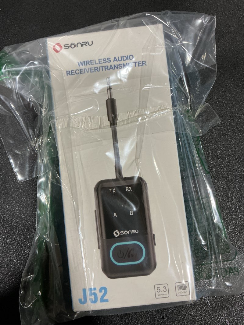 Condition photo showing Good Condition for SONRU Bluetooth 5.3 Transmitter Adapter for Airplane 2-in-1 Wireless Bluetooth Audio Transmitter Receiver for 3.5mm Aux Jacks on Flight/TV/Gym Equipment, for up to 2 Wireless Headphones, Cell Phones Black