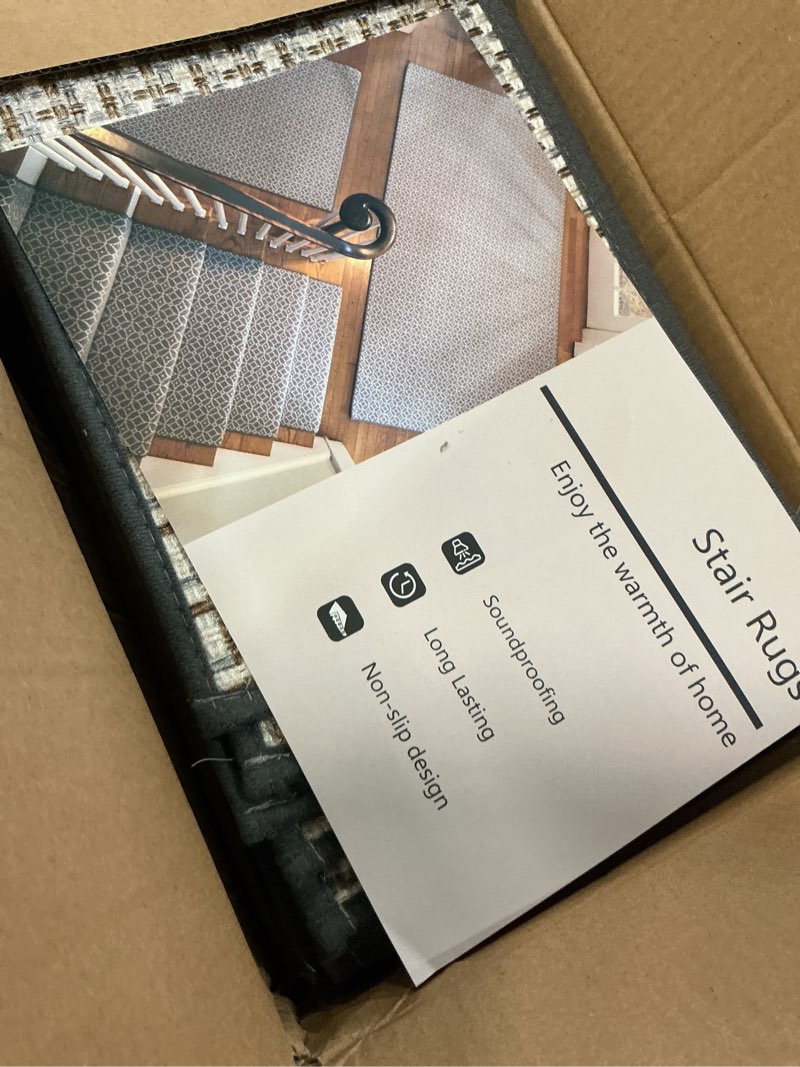 Condition photo showing New/Like New for stair treads non slip indoor 7pcs, gray, 8" x 30" stair runner rugs for wooden steps, stair carpet treads for kids elders and pets, machine washable stair mats 8"x30"x7pcs d - grey