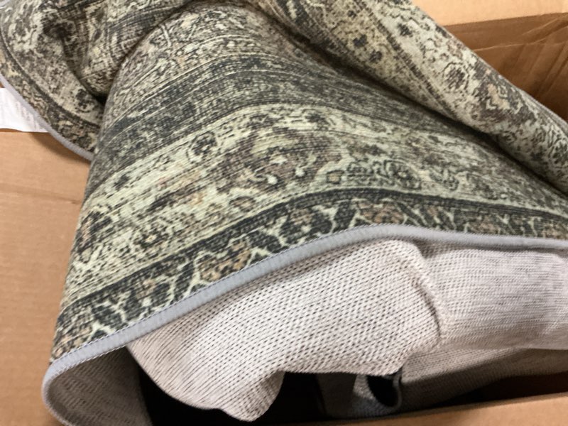 Condition photo showing Good Condition for genimo 8x10 area rugs for living room, machine washable non slip vintage rugs, low pile lightweight chenille print rug for bedroom, dining room, home office, green khaki 8' x 10' (rectangular) muted sage khaki