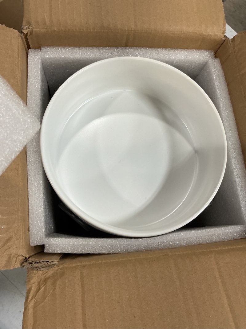 Condition photo showing Good Condition for elevated dog bowl, ceramic raised dog bowl with anti-slip and non-tip metal stand, 1 pack pet food and water feeding bowls for small and medium dogs (white,3.6 cups) 3.6 cups | 1 pack | for medium dogs white