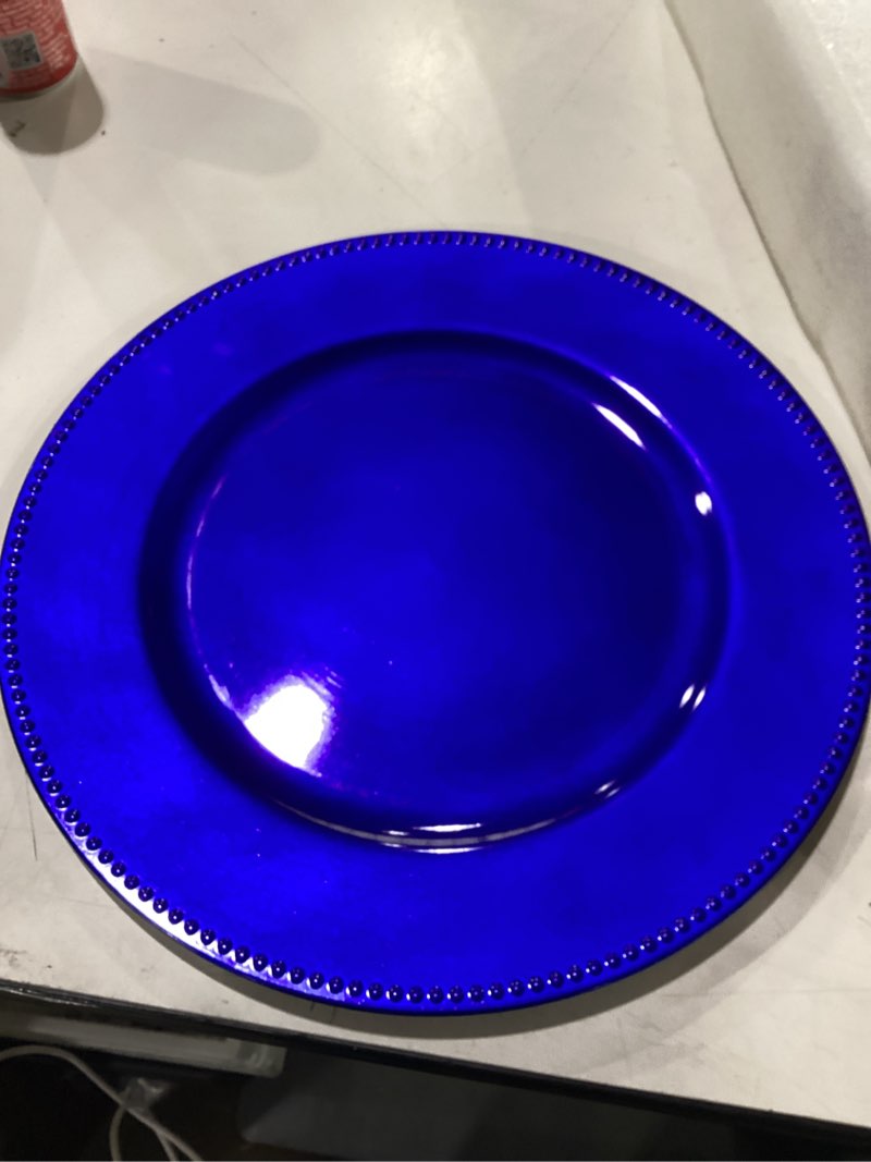 Condition photo showing New/Like New for 50 Royal Blue Charger Plates Bulk, 13" Round Beaded Decorative Dinner Chargers for Wedding Party, Baby Shower Event Decoration Royal Blue 50 Pcs