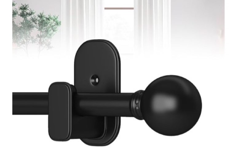 TKZTKZ Black Curtain Rods No Drilling-Adjustable No Drill Curtain Rods for Windows 32-60" with Adhes