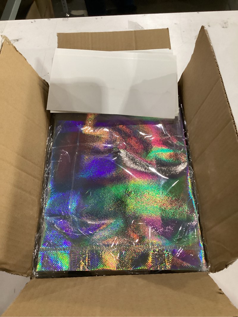 Condition photo showing New/Like New for ronvir 30 pcs medium iridescent glossy gift bags with handles bulk,8x4x10 inch non woven holographic reusable party favor bags for birthday, christmas, goodie,wedding, holiday,employee appreciation iridescent - medium 30 count (pack of 1)
