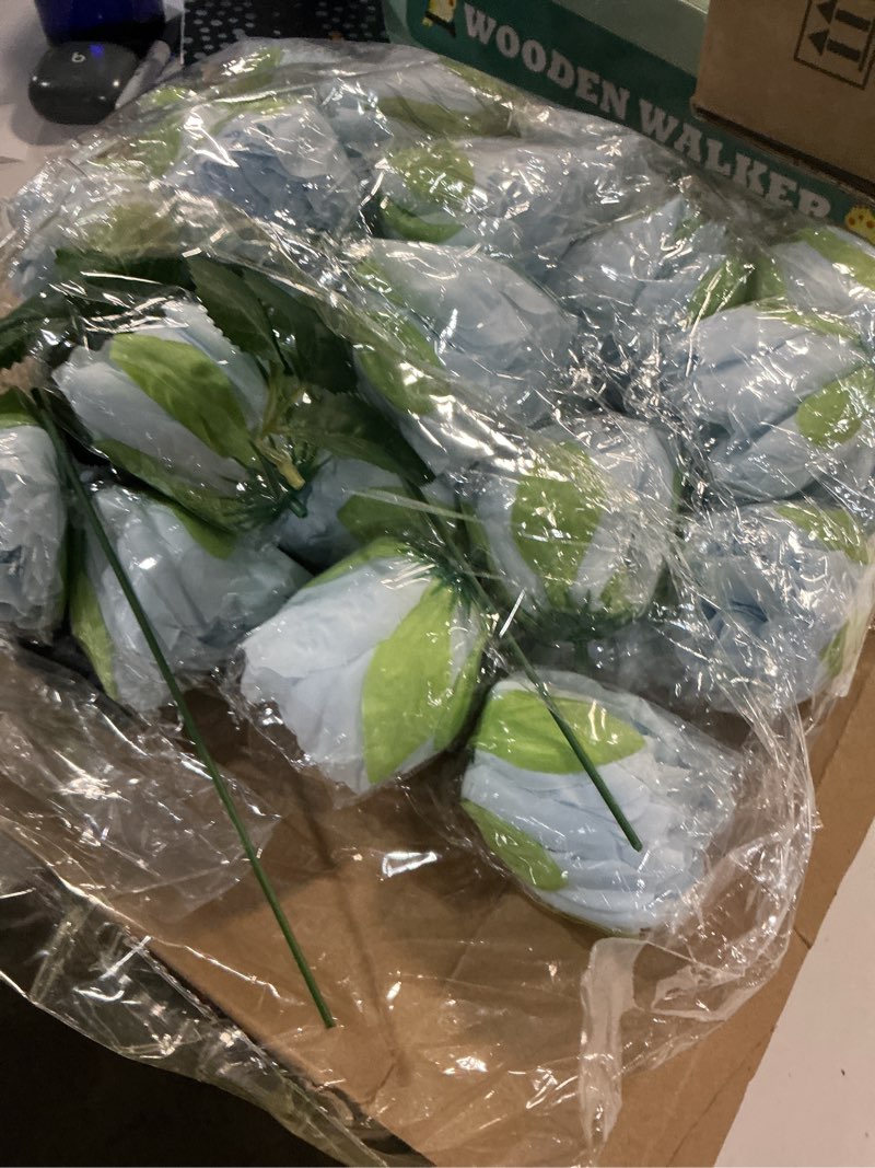 Condition photo showing As Is for suncalla 50 pcs 5.5 inches peonies artificial flowers with wire branch silk realistic blooming fake peonies rose bouquets for wedding table centerpiece diy craft party home decor(light blue)