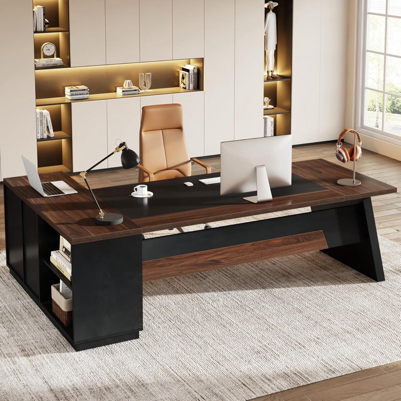 tribesigns 78\" l-shaped executive desk, extra large modern office desk with drawers and file cabinet