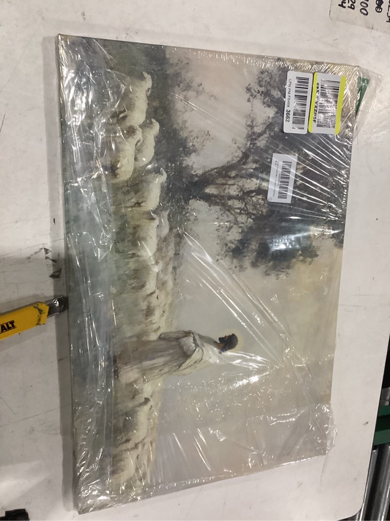 Condition photo showing New/Like New for vintage jesus and lamb canvas wall art jesus christ the good shepherd picture wall decor christian bible stories spiritual poster painting prints artwork for living room bedroom church prayer room vintage jesus-canvas 24l''x16w''