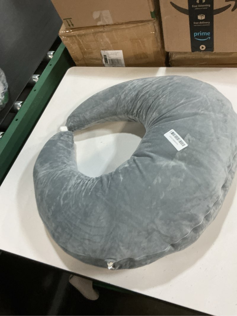 Condition photo showing As Is for reading pillow for gaming, lap desk pillow crochet pillow ergonomic arm support for sitting in bed or couch, pain relief and fatigue for gaming, reading, crocheting, playing & working grey