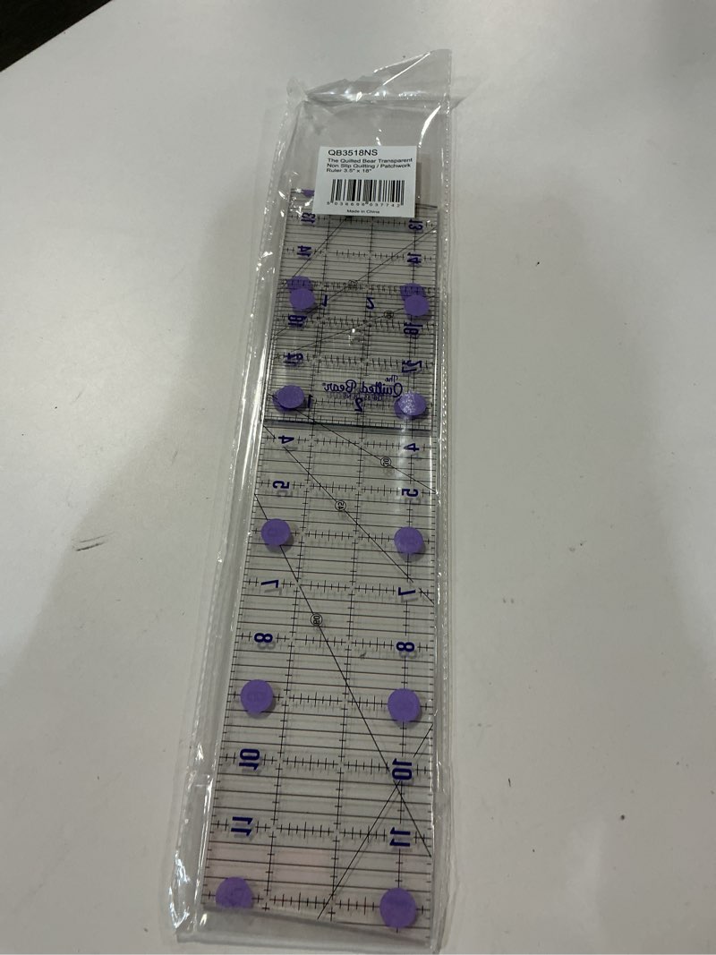 Condition photo showing As Is for The Quilted Bear Quilting Rulers - Transparent Acrylic Non Slip Quilting, Patchwork & Sewing Ruler with Clear Black Lines & 30, 45 & 60 Degree Angles for Perfect Accuracy & Precision (3.5" x 18")