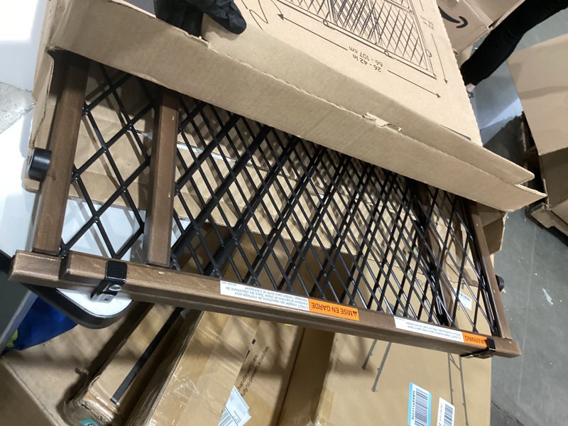 Condition photo showing As Is for Position & Lock Adjustable Wood Baby Gate (Farmhouse Collection)