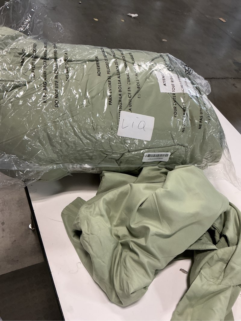 Condition photo showing As Is for Geniospin King Comforter Set - 7 Pieces Textured Sage Green Bedding Sets, Boho Shabby Chic Comforter Set, All Season Comfortable Bed in a Bag with Comforter, Sheets, Pillowcases & Shams Sage Green King (102"x90")