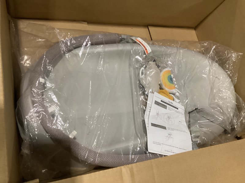 Condition photo showing New/Like New for mallify wipe-clean baby changing pad, waterproof durable pu pad, soft & non-slip safety belt & hanging toys, easy to adjust & removable bar, gray changing pad with toys