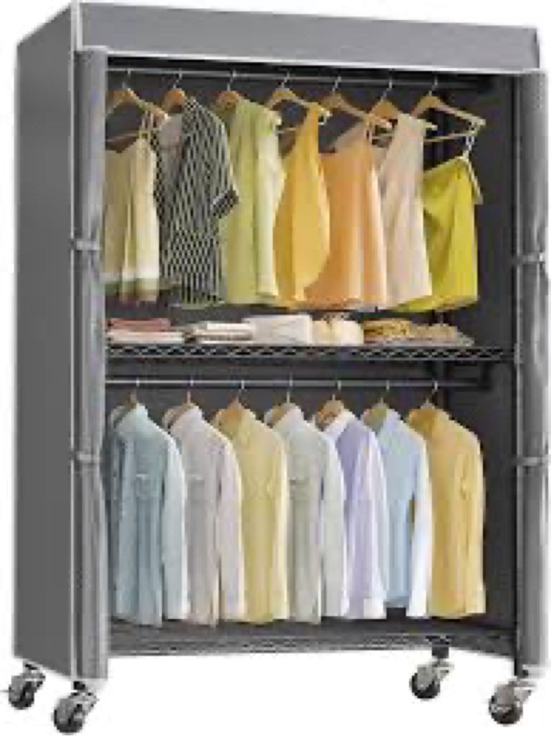 VIPEK R2C Heavy Duty Rolling Garment Rack with Cover, Portable Closets with Double Rods & Lockable W