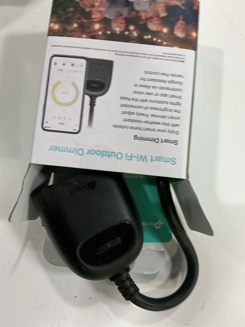 Condition photo showing As Is for kasa outdoor smart dimmer plug, ip64 plug- in dimmer for outdoor string lights, compatible with alexa, google assistant & smartthings, long wi-fi range 2.4ghz, no hub required, etl certified(kp405) dimmer 1-socket