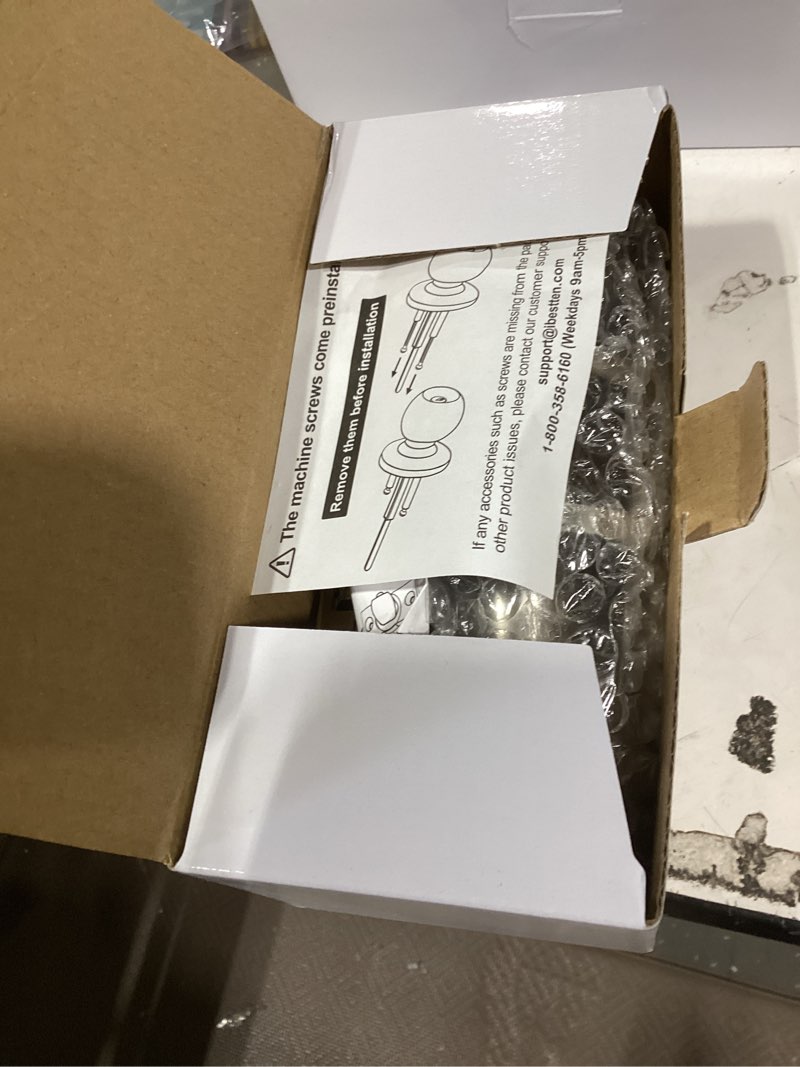 Condition photo showing New/Like New for bestten keyed entry door knob with lock, interior and exterior door lock, standard ball, satin nickel
