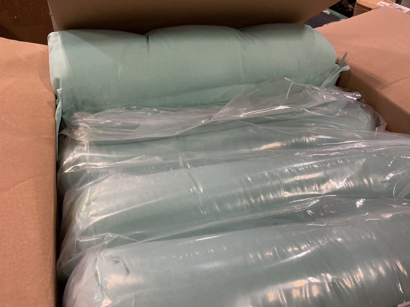 Condition photo showing Good Condition for marsui 4 pcs outdoor indoor high back chair cushions patio furniture tufted pillow with ties water-resistant replacement outdoor rocking chair cushions, 42 x 21 inches (light green,solid color) 4 light green solid color