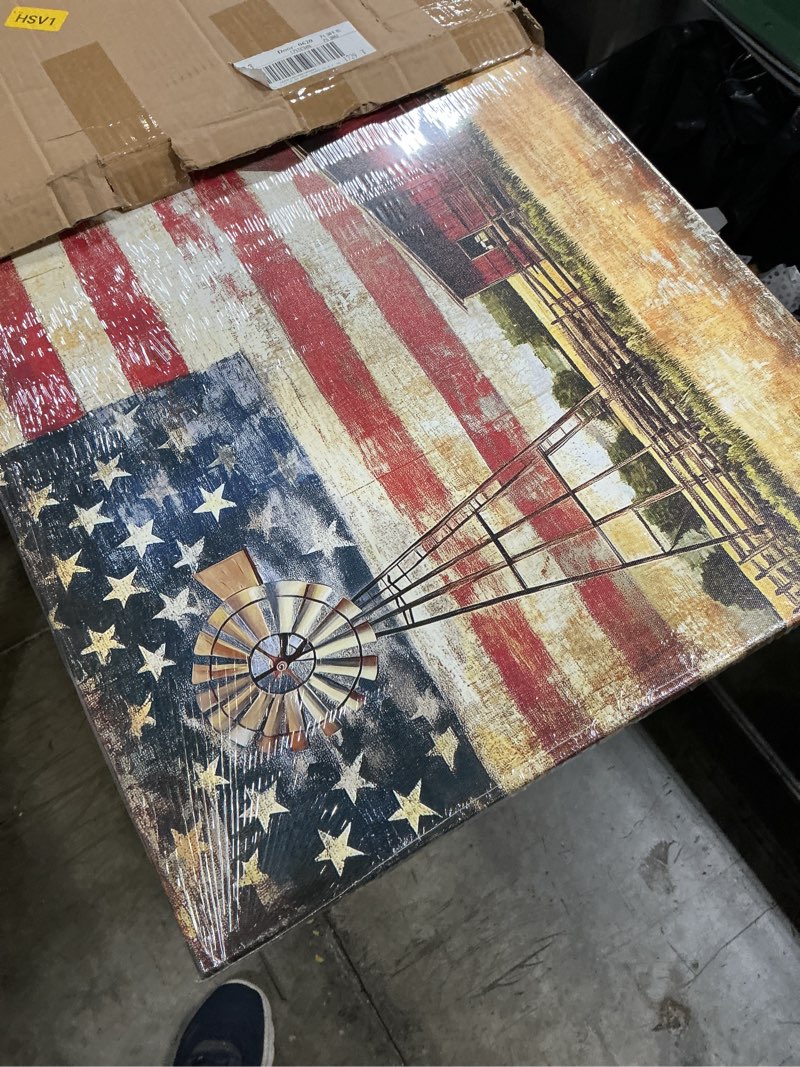 Condition photo showing New/Like New for vanseeing farmhouse wall decor rustic red barn canvas wall art windmill american flag background picture country landscape artwork farm house decorations for home living room kitchen 20" x 40"