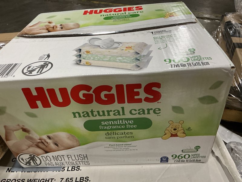 Condition photo showing Good Condition for huggies natural care sensitive baby wipes, unscented, hypoallergenic, 99% purified water, 15 flip-top packs (960 wipes total) 64 count (pack of 15)