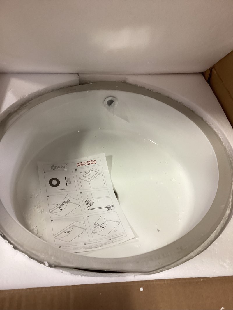 Condition photo showing Good Condition for Stylish Round Bathroom Sink 16 x 16 Inch Ceramic Porcelain Undermount Bathroom Sinks Enamel Glaze Finish Smooth and Stain Resistant White Surface with Chrome and Matte Black Overflow, P-207 16 x 16 Inch with Chrome and Matte Black Overflow