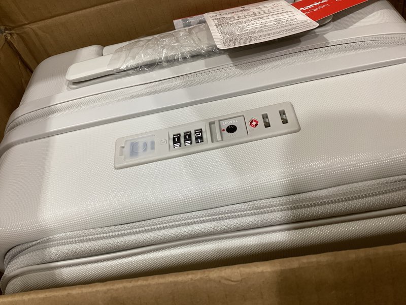 Condition photo showing New/Like New for hanke 20 inch expandable carry on luggage with cup holder 22x14x9 airline approved, top opening hard shell suitcases with wheels, carry-on travel suitcase trunk luggage with lock, smoke white smoke white expandable 20 inch