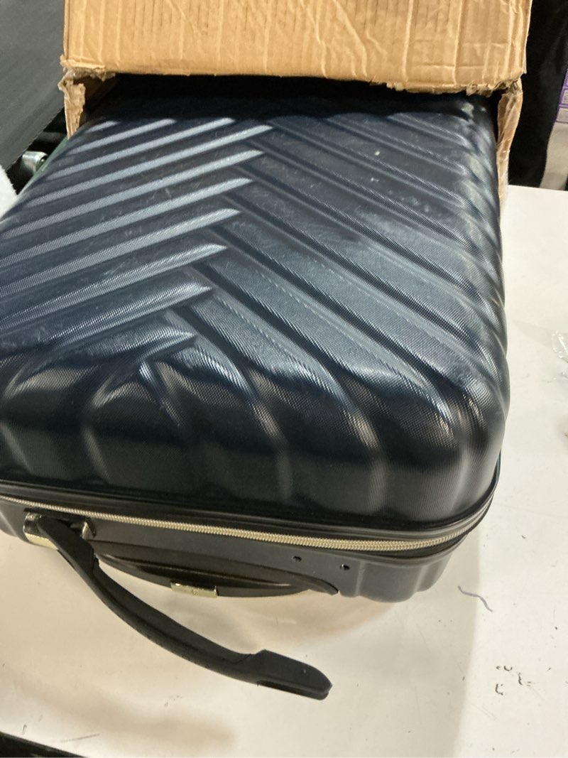 Condition photo showing As Is for Kenneth Cole REACTION Madison Square Lightweight Hardside Chevron Expandable Spinner Luggage, Navy, 20-Inch Carry On 20-Inch Carry On Navy