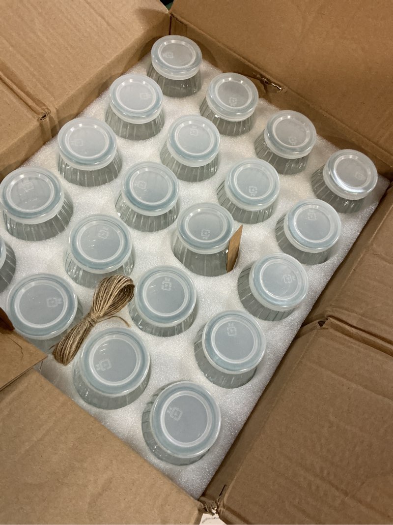 Condition photo showing Good Condition for 4 oz Glass Jars with Lids 20Pack, Empty Small Glass Jars with Lids 4 oz with Tags&Twine, Yogurt Jars/Pudding Jars for Jams,Jelly,Mousse (4fl.oz,Set of 20) 4fl.oz 20pack