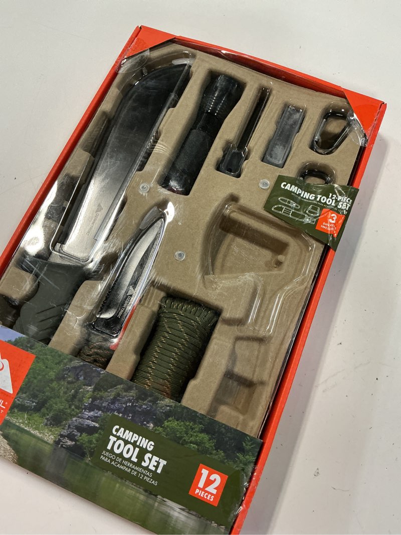 Condition photo showing As Is for (incomplete ))ozark trail 12 pack camping tool set with flashlight, machete, knife