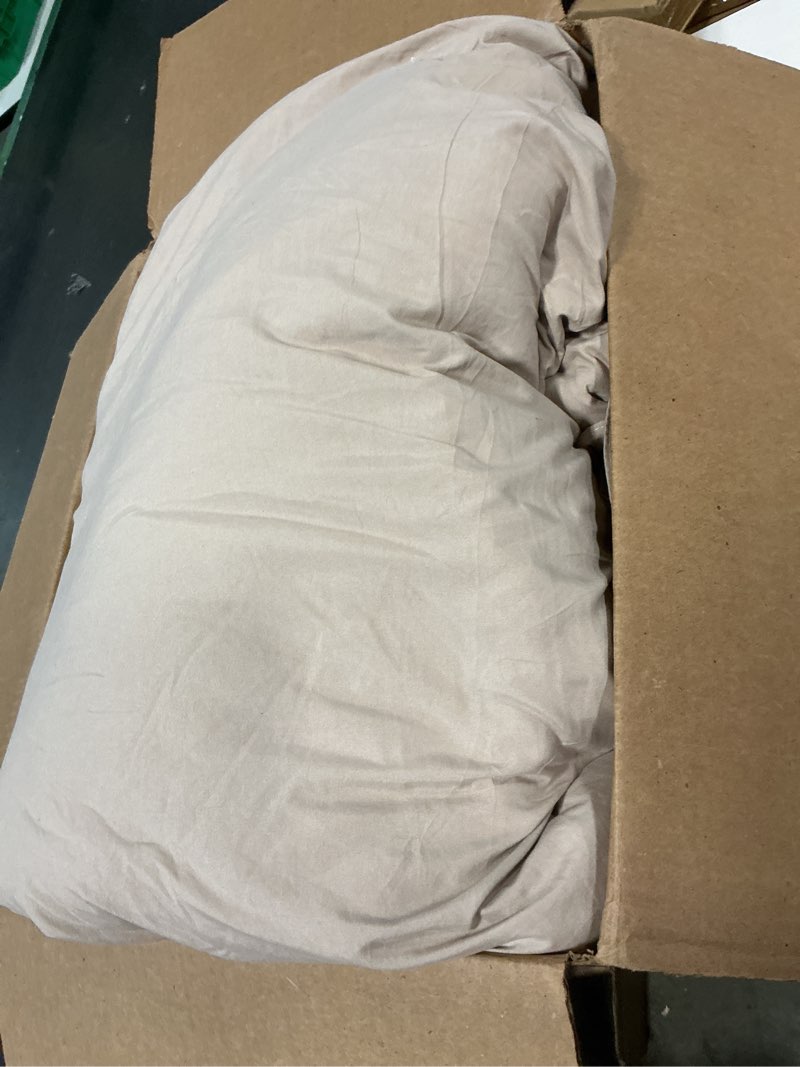 Condition photo showing As Is for Masaca Ruffled King Comforter Set,Farmhouse Shabby Boho Bedding Comforter with Ruffles Lightweight Ultra Soft Vintage Rustic French Country Light Taupe Bedding 3 Pieces King Light Taupe