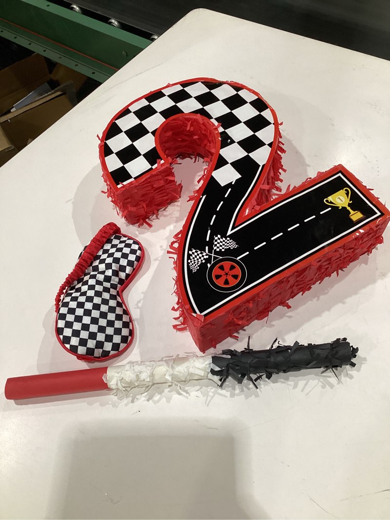 Condition photo showing Good Condition for 16 Inch Number 2 Race Car Pinata with 16 Inch Piñata Stick Blindfold Confetti for Boy Girl Kids 2nd Birthday Party Decorations(2nd)