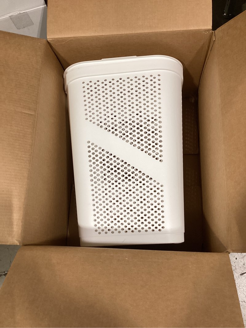 Condition photo showing Good Condition for Slim Laundry Hamper with Lid, 60L Clothes Basket, Ventilated Plastic, White